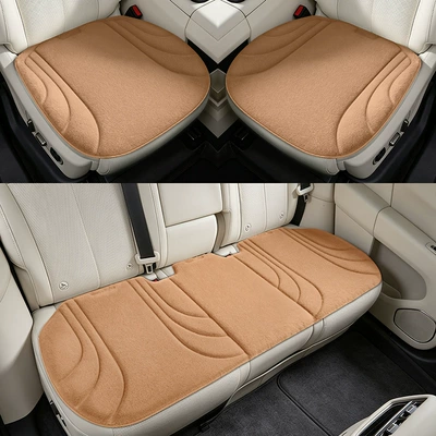 New cross-border model, all-season universal hot-pressed plush three-piece car seat cushion set, wholesale for foreign trade (Four Seasons Pad) - cocoa-brown-single-square-cushion