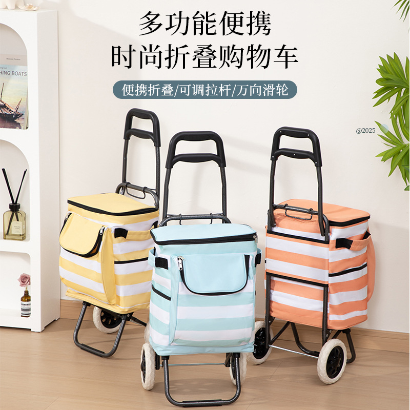 Household Portable Shopping Cart with Ice Pack, Lightweight Outdoor Handcart, Foldable and Portable Supermarket Grocery Cart, Small Trailer