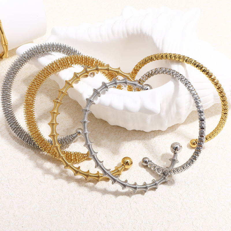 クロスボーダー竹チタン鋼ブレスレットヨーロッパとアメリカの幾何学的なスプリングブレスレット真空メッキ 18K シンプルで軽い高級ハイエンドハンドジュエリー|undefined