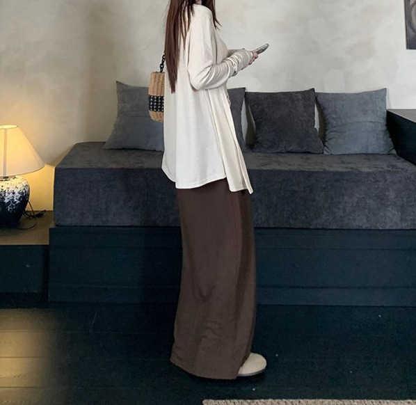复古松弛长袖开衫内搭背心慵懒休闲半身裙秋季新款时尚套装女新品|undefined