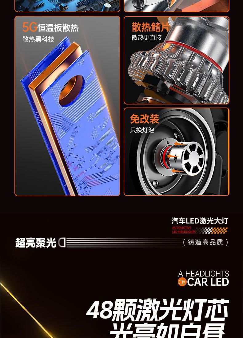 Car Led Headlights High-Brightness Light Modification 120W High-Power Ultra-Bright White Light 9005 Low Beam Headlight Bulbs