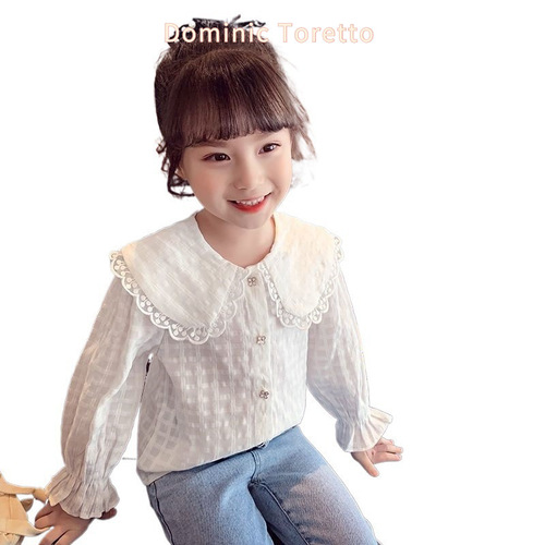 [New] Girls lace shirt 2025 spring and autumn new style, foreign style, Korean style, little girl's fashionable cardigan, long sleeves