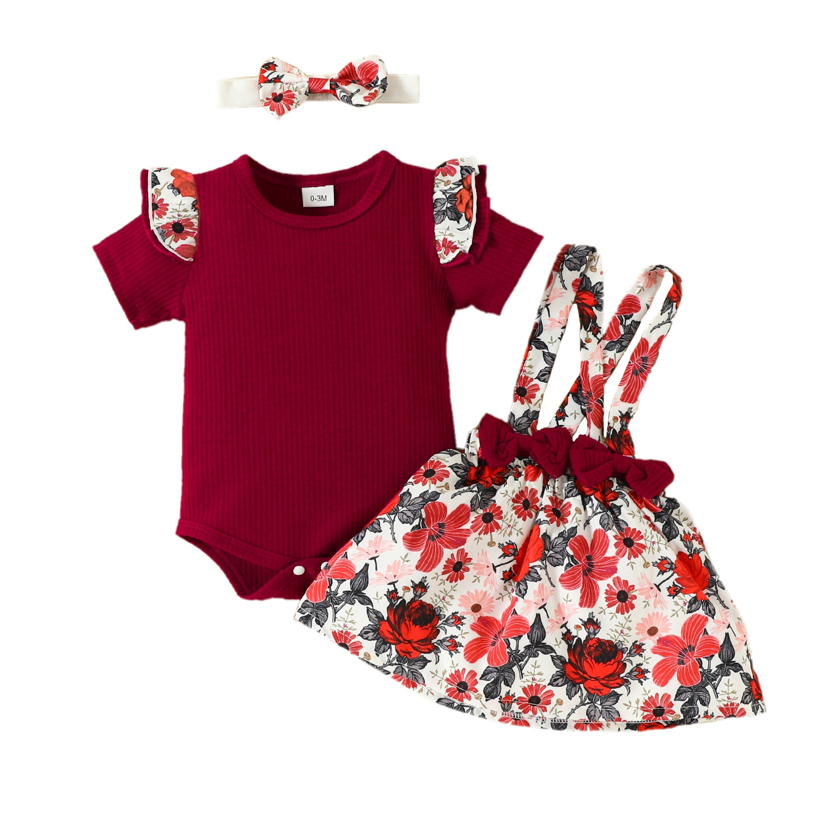 Comercio exterior para bebés y niños pequeños, mamela triangular de manga larga, mono, falda con tirantes con lazo, falda con traje de flores de plantas europeas y americanas