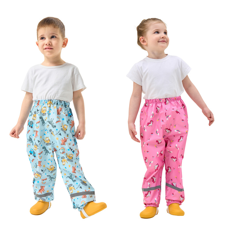 Children's Flat Waist Rain Pants Four Seasons Thin Charge Pants Rain Pants Kindergarten Baby Waterproof Pants Raincoat Rain Gare Lightweight and Fast