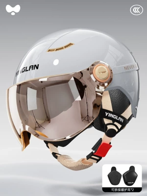 and Women, Motorcycle, Electric Vehicle, New Motosiklet kaskı (dəbilqə) - 3c-dual-lens-starlight-gray-electroplated-short-lens-heatmax-detachable-ear-protection-one-size-fits-all