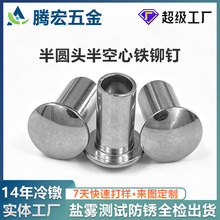 半圆头半空心铁铆钉镀锌铁铆钉冷镦紧固件来图定制非标加工厂家