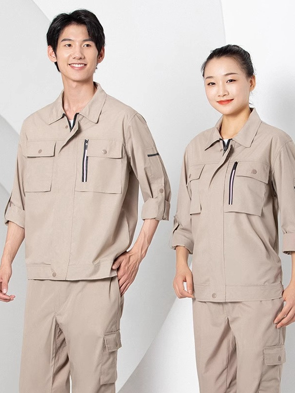 Verano delgado transpirable mangas largas ropa de trabajo set hombre y mujer desgaste oficina de ropa de protección laboral sitio de construcción personalizado