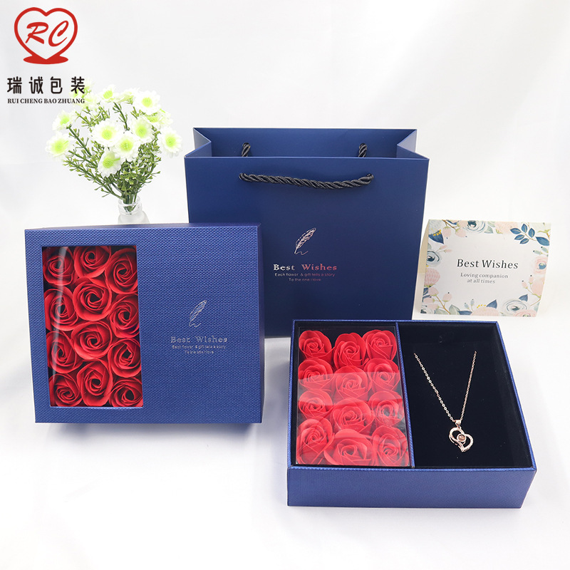 开口礼盒 12朵玫瑰花礼盒 现货情人节口红礼盒香皂花项链盒开窗盒