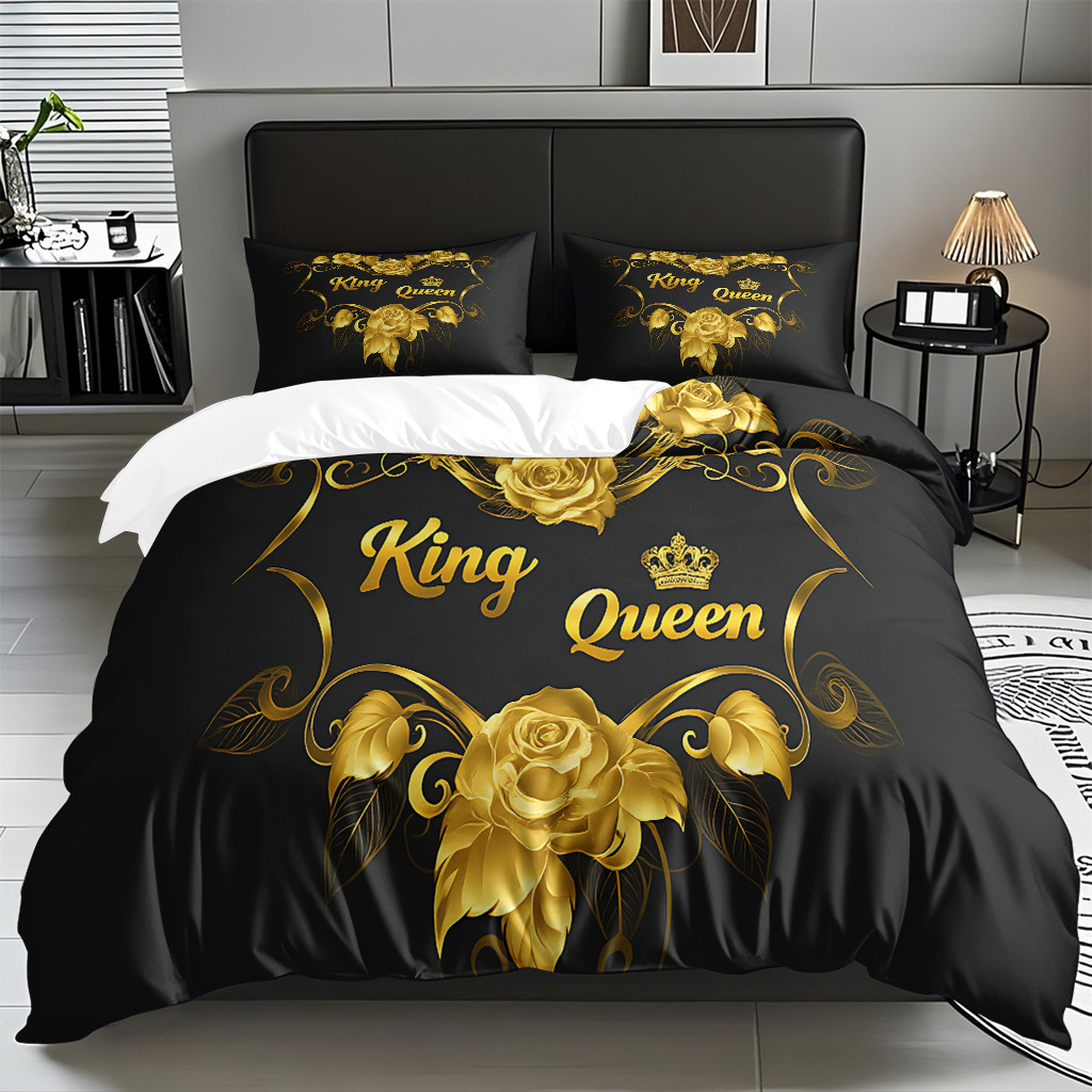 TEMU / JIT textil doméstico alfabeto digital impresión molido conjunto textil doméstico suave piel transpirable colcha cubierta de almohada combinación