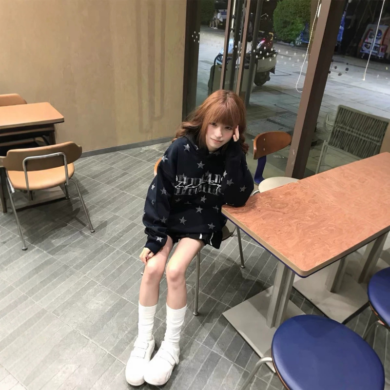 American-style high-street star patch embroidered hoodie, 2026 autumn/winter new design, casual and loose-fitting top