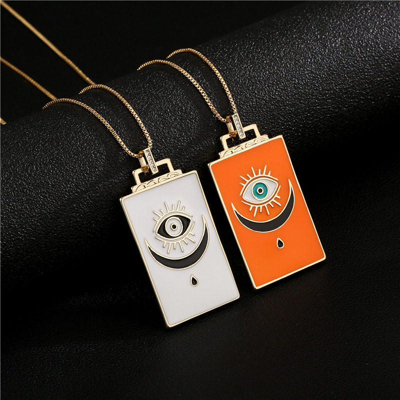 Fashion Autumn And Winter Sweater Chain Copper Plated Real Gold Dripping Oil Moon Eye Pendant Necklace display picture 2
