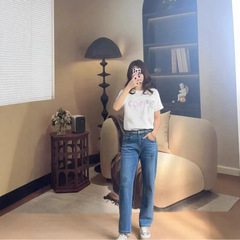 春秋季阔腿牛仔裤女显瘦高腰窄版裤子复古水洗做旧显腿长直筒裤
