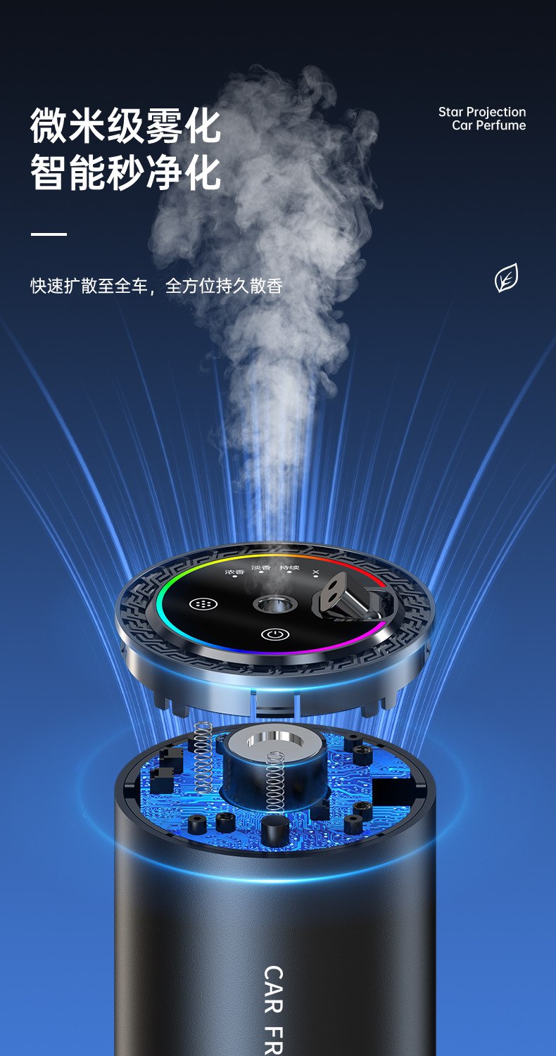 Smart car aromatherapy 2023 new sound pickup headlamp two-color starry sky car perfume with car start and stop aromatherapy machine
