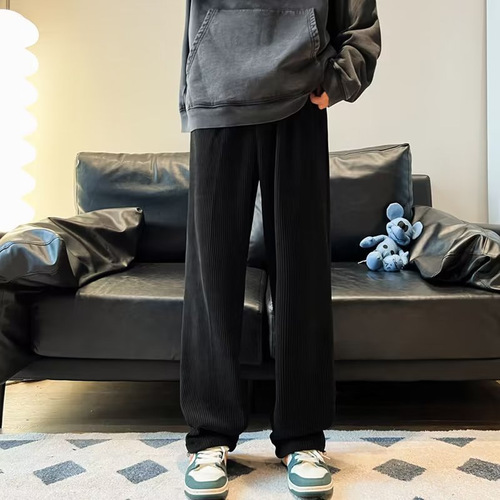 Men's Cozy Thick Padded Wide Leg Straight Leg Loose Sports Track Pants Winter Autumn Casual Long Pants Trendy Brand