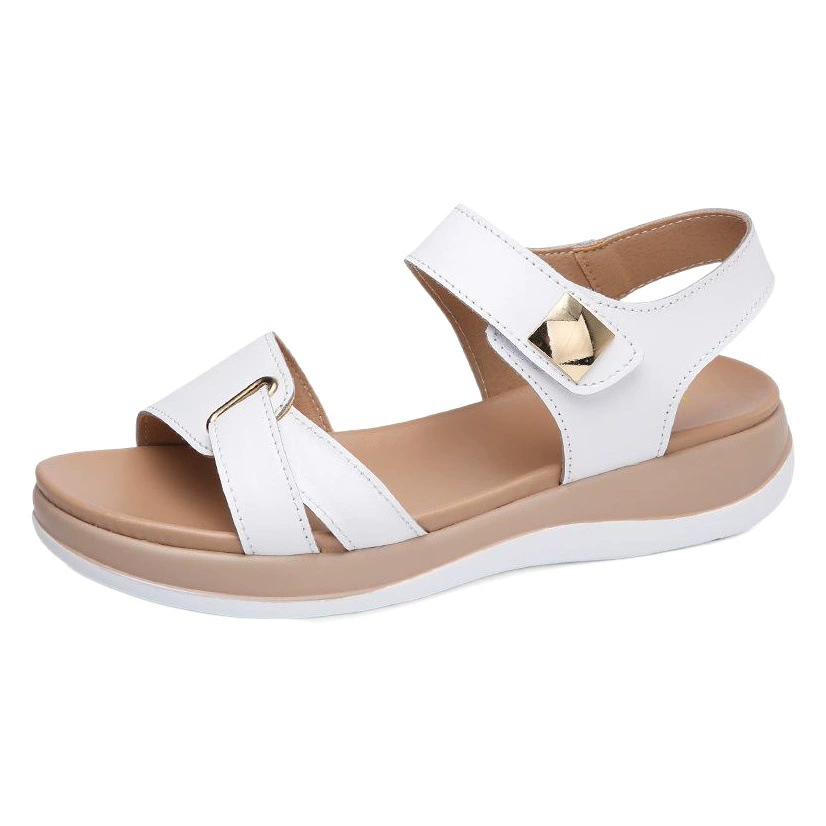 Новые летние универсальные сандалии на плоской подошве, женские повседневные босоножки на липучке для беременных, удобные студенческие женские туфли из натуральной кожи в Корейском стиле