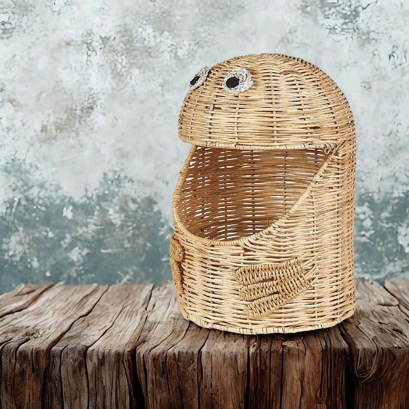 Creativa de ratana trenzada monstruo canasta de escritorio caja de almacenamiento de artículos de escritorio juguetes de papelería canasta de almacenamiento de artículos