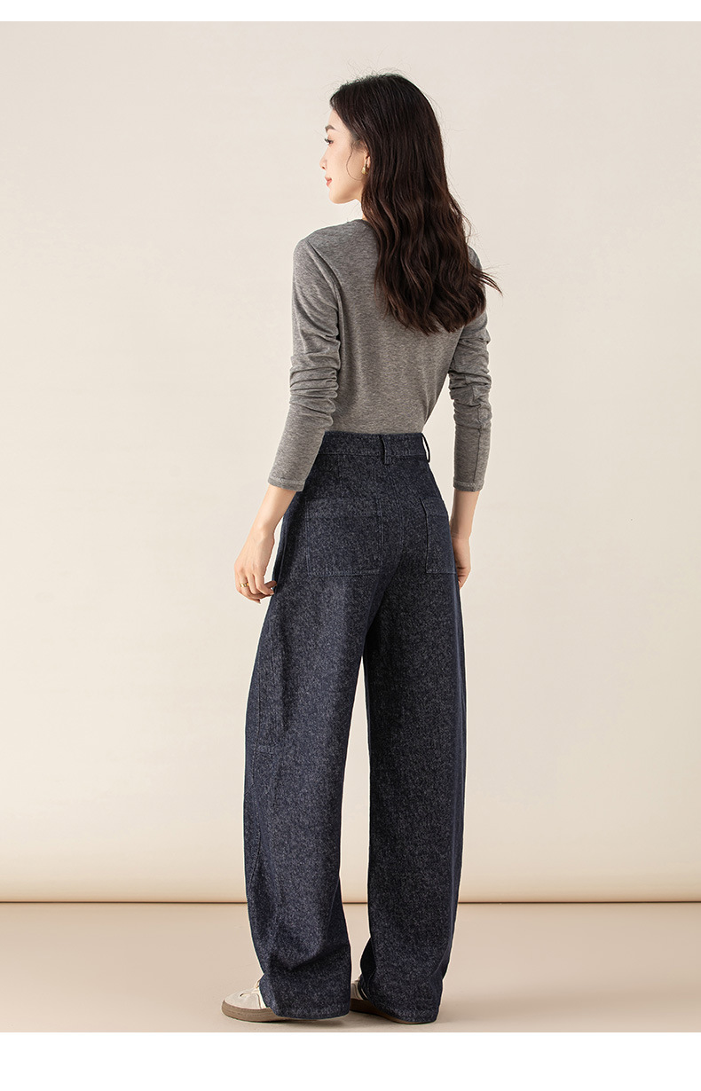 Quần jean ống rộng hình kén cotton-lan màu xanh cổ điển nữ phiên bản hẹp — màu xanh denim chi tiết 23