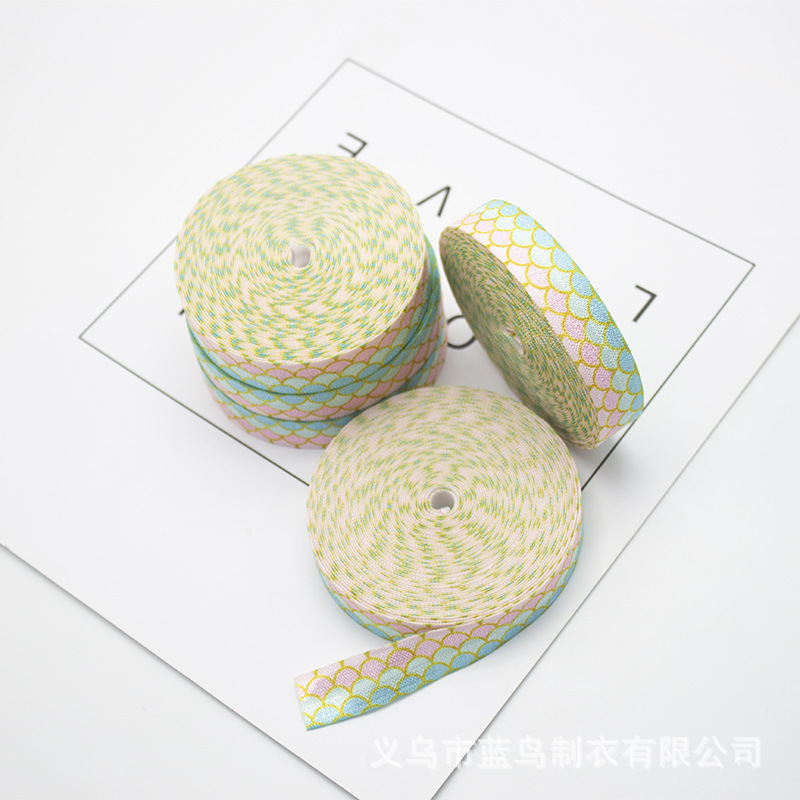 现货 1.5cm彩鱼鳞印花弹力织带DIY饰品用带包边带打结发圈松紧带