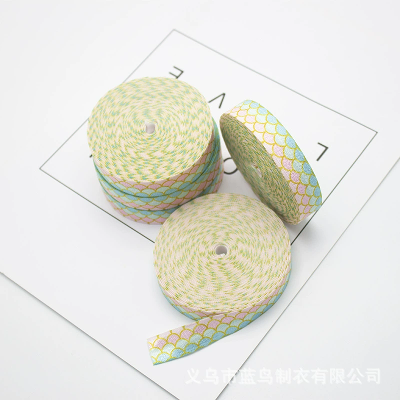 В наличии 1,5 см красочная эластичная лента с принтом в виде рыбьей чешуи DIY Ювелирная Группа край полосы узловатая резинка для волос резинка