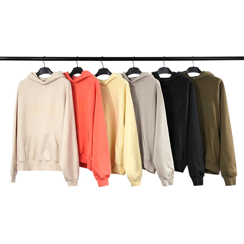 FOG Double Line ESSENTIALS FW22 Flocking Double Row Hooded Sweatshirt American High Street Fashion Brand Couple