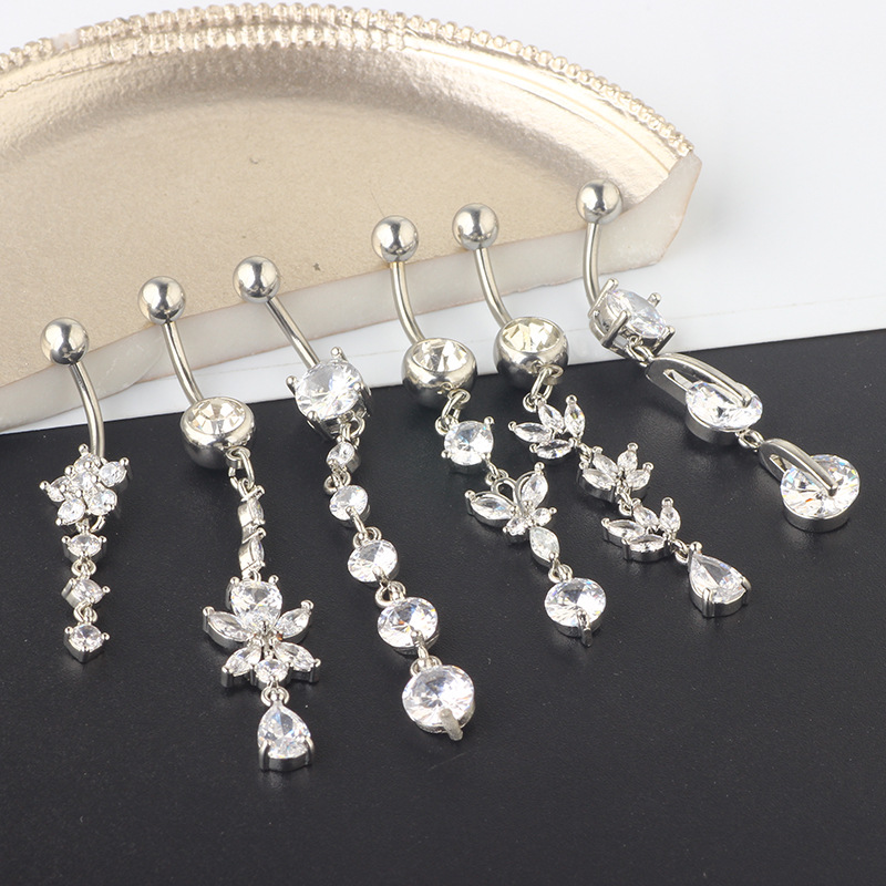 Amazon Popular 6-Piece Belly Button Ring Set Stainless Steel Star Dangle Body Piercing Jewelry detail image 9
