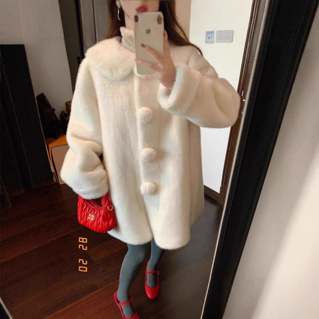 中古雪球皮毛一体仿水貂毛毛球环保皮草外套女冬高级感毛茸茸上衣