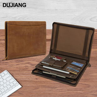 Cross-Border Retro Genuine Leather Multifunctional Folder Briefcase iPad Cosmetics Bag Crazy Horse Leather Business Tablet Bag