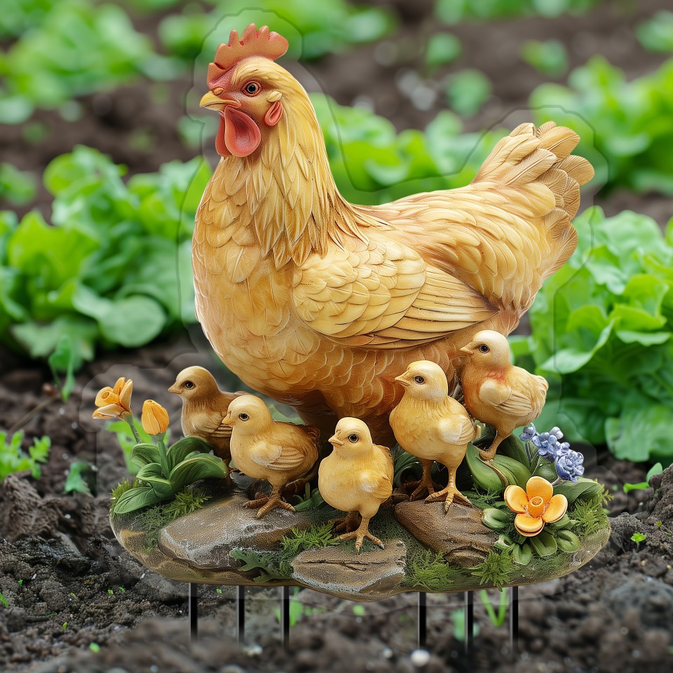 跨境波西米亚风亚克力花园桩装饰母鸡和小鸡户外装饰亚克力花园桩