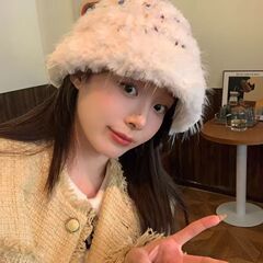 小糖豆毛线帽子女冬季显脸小加厚保暖针织毛绒帽毛茸茸白色渔夫帽