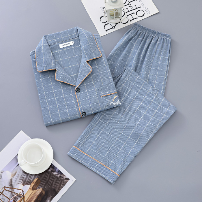 Pajamas men's imitation cotton 2024 new spring and autumn thin long sleeve plus size autumn and winter men's home clothing suit