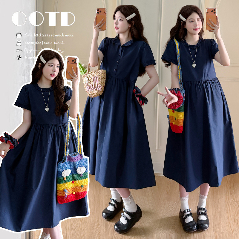 Maternity Wear Summer Trendy Fashion New Design Ruffled Doll Collar Reversible Plus-Size Dress Maternity Wear Summer Trendy Fashion New Design Ruffled Doll Collar Reversible Plus-Size Dress