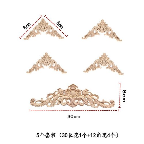 Combination Set, European Solid Wood Corner Flower, Wood Carved Long Flower, Cabinet Door Decorative Accessories, Wholesale and Retail Available