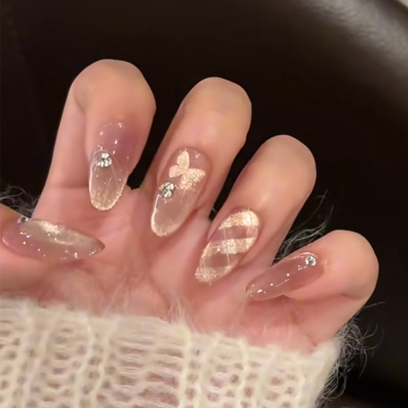 Armor usado a mano puro hecho a mano estilo ins chica caliente francesa piezas de uñas dulces y frescas uñas postizas 10 piezas