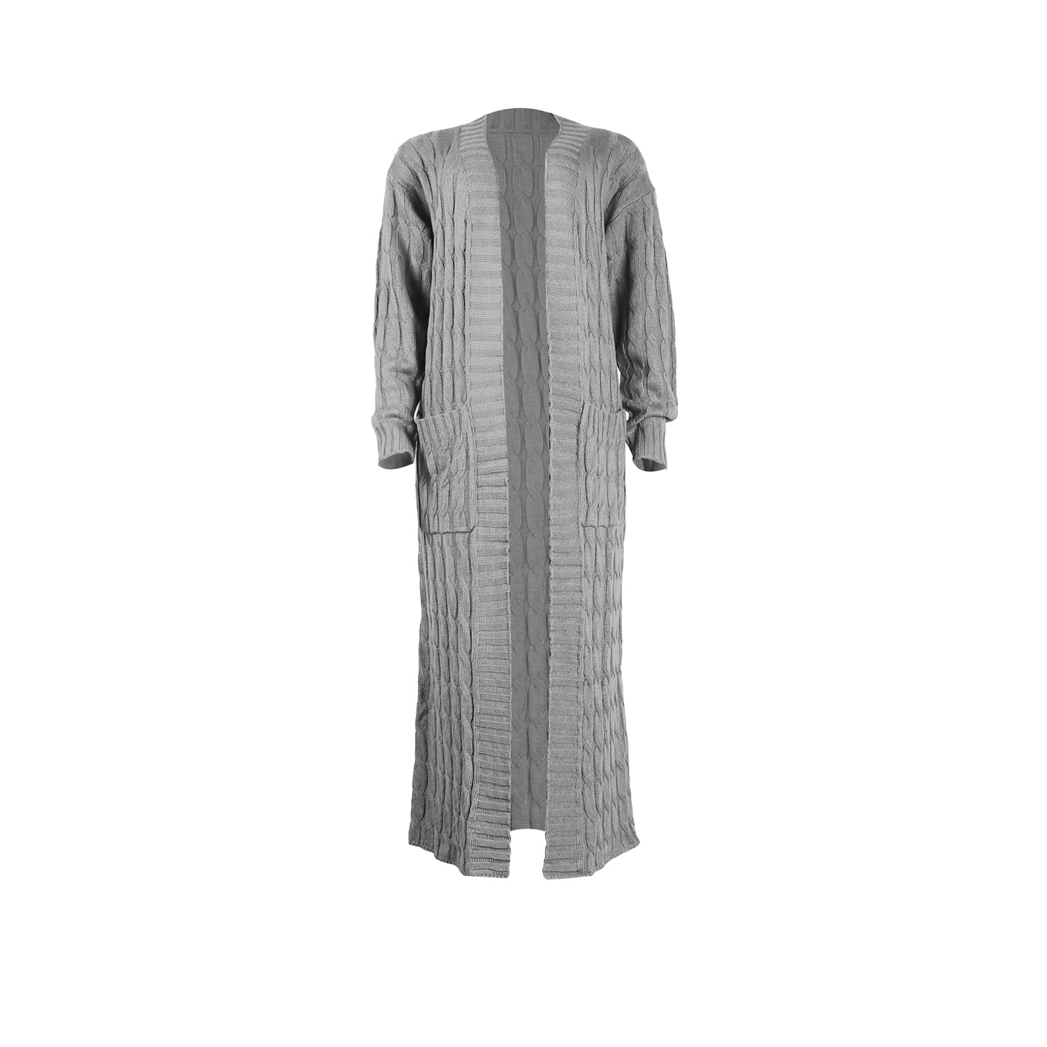 Damen Strickjacke Lang Aus Grobstrick In Unifarben Wintermantel_voghion.com