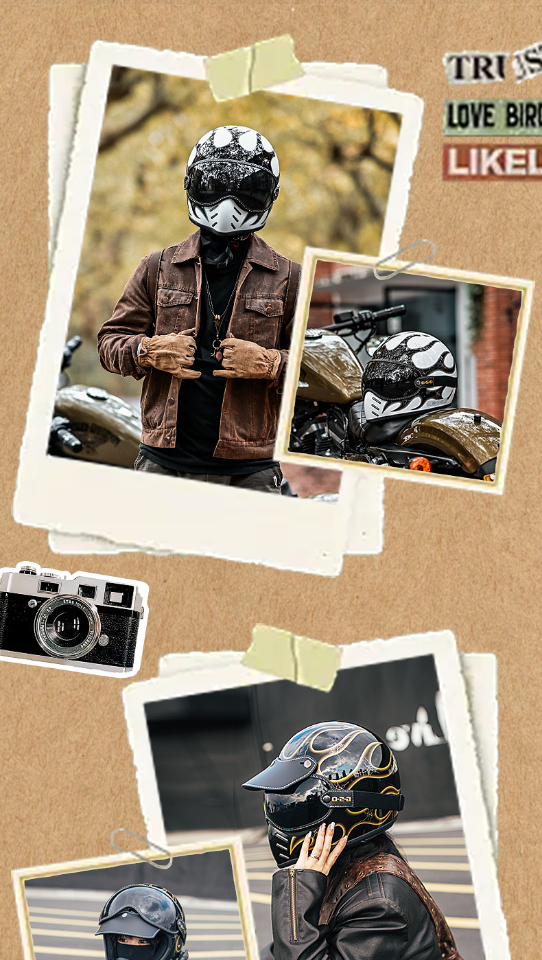 Foreign Trade Export Fiberglass Retro Motorcycle Helmet Full-Face Electric Motorcycle Helmet for Men and Women, Winter and All-Season Safety Helmet 3C