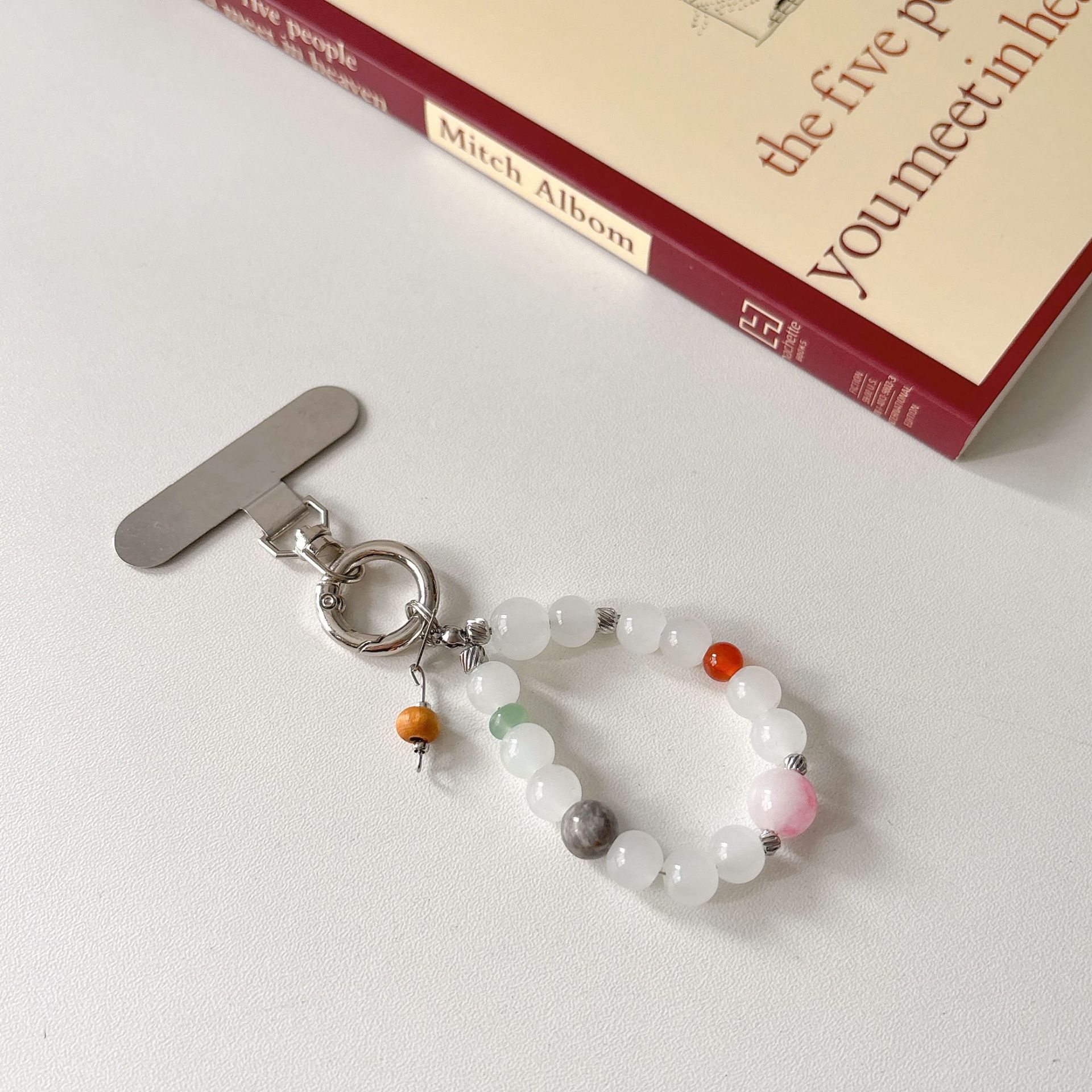 Marca de moda original cadena de teléfono móvil vidrio natural con cuentas caja de teléfono móvil cordón bolso colgante muñeca colgante estilo ins