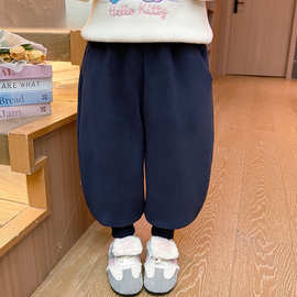 女童裤子冬季新款2025儿童宝宝加绒洋气冬装卫裤秋冬保暖休闲