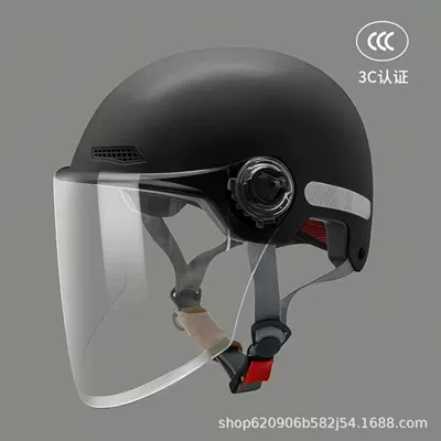 Newly Certified National Standard Electric Vehicle Motosiklet kaskı (dəbilqə) - sub-black-transparent-long-mirror-comes-with-night-reflective-stickers-306