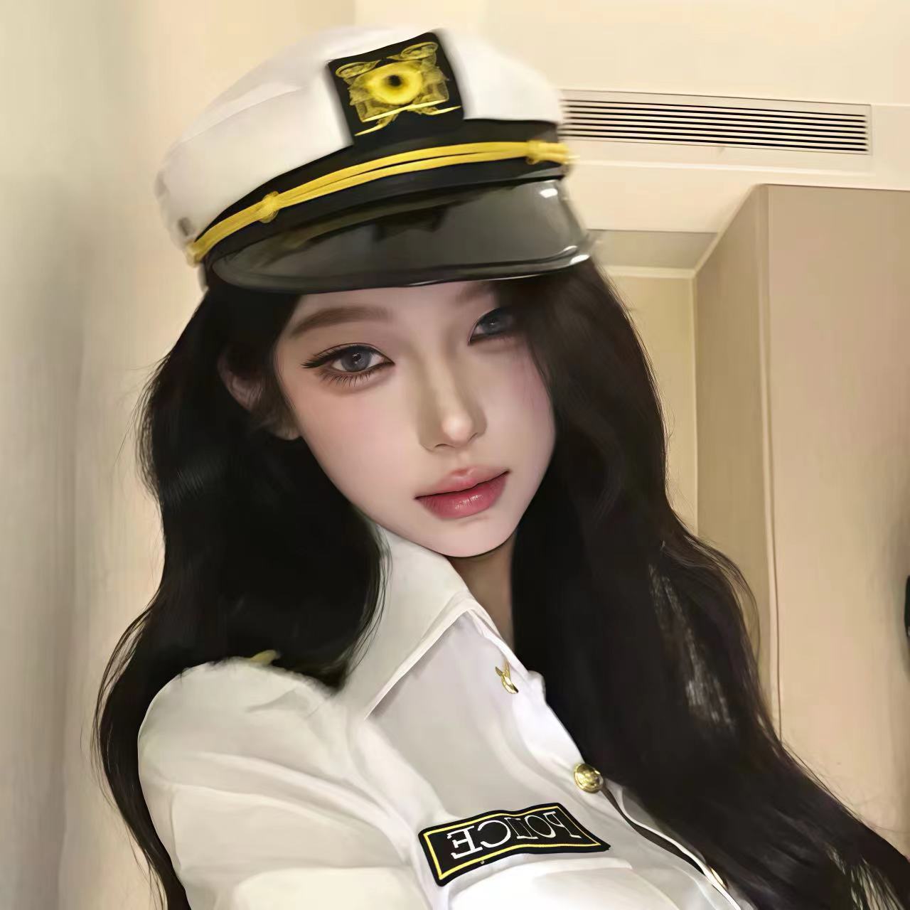 Cross-Border European and American White Embroidered Navy Hat Party Sailor Hat Sexy Flat-Top Military Hat
