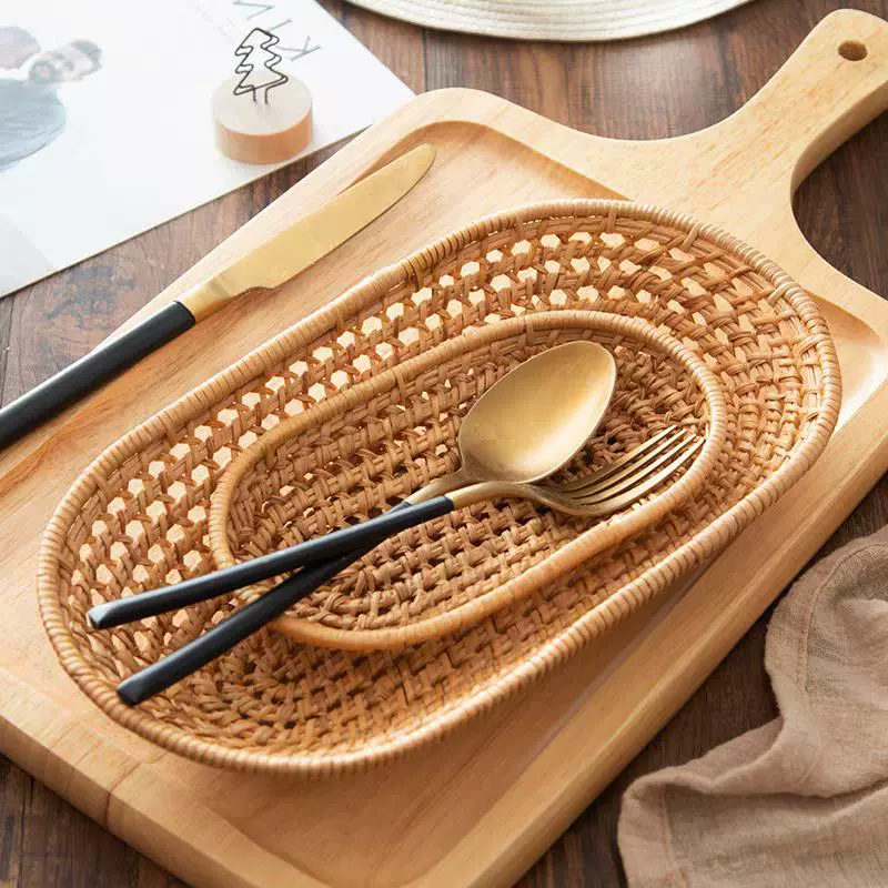 Пасторальная корзина для фруктов из ротанга, атмосфера, корзина для украшения десерта, восточная эстетика, рамка ручной работы, поднос для печенья для послеобеденного чая