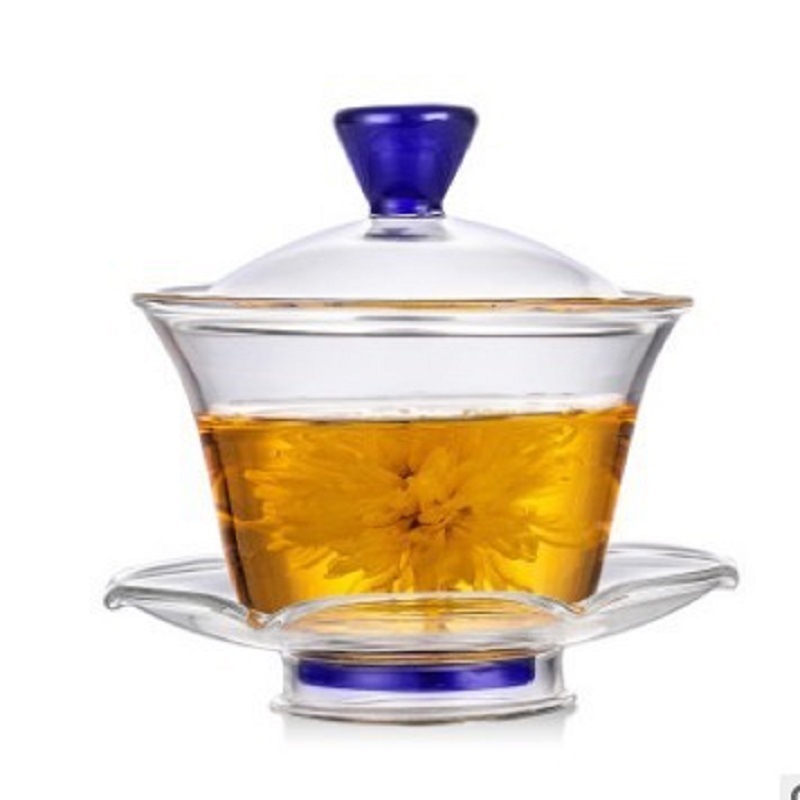 Fábrica al por mayor cubierta de vidrio tazón de vidrio borosilicato sancai taza Kung Fu juego de té tostado taza de té cubierta de la taza