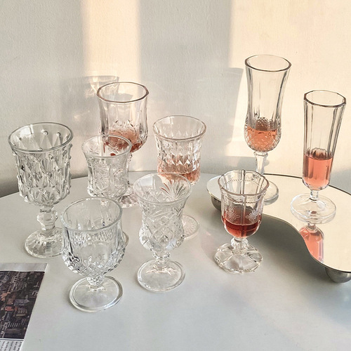 ins wind glass embossed champagne glass red wine cup goblet high value foreign wine wine glass water cup home