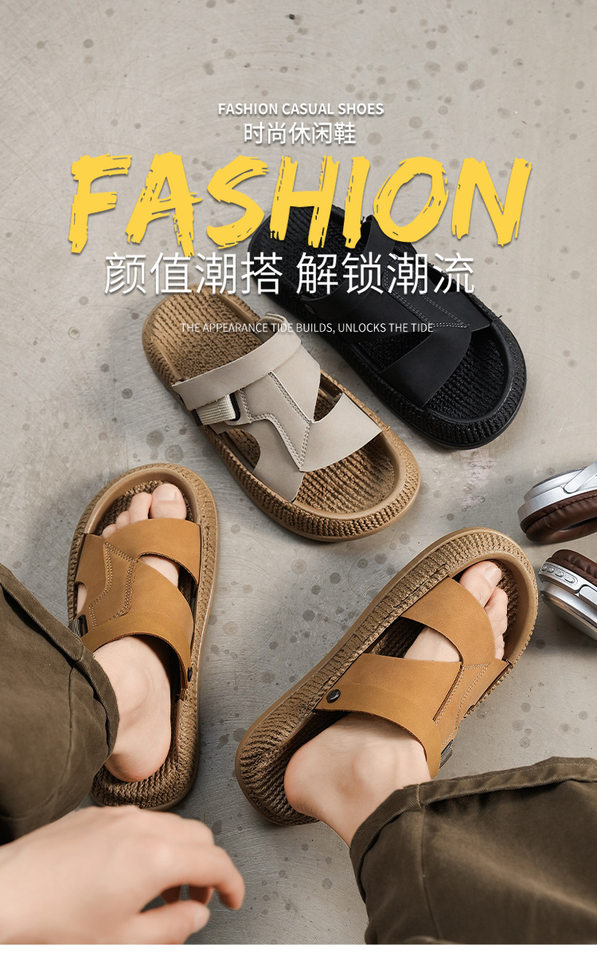 Dép sandal nam quai ngang mở ngón chân, đế EVA chống trượt, thoáng khí, cỡ lớn — 8012 màu kaki, 8012 đen, 8012m màu chi tiết 2