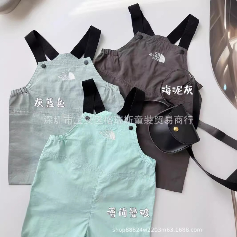 26 Spring and Summer New Tnf Children's Clothing for Boys and Girls, Baby Lightweight Waterproof Fabric Suspender Shorts