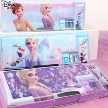 迪士尼铅笔盒小学生女冰雪爱莎公主多功能文具盒卡通大容量笔袋