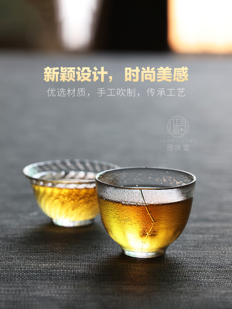 444Z批發優質耐熱玻璃品茗杯｜小茶杯加厚錘紋水晶玻璃功夫茶具酒