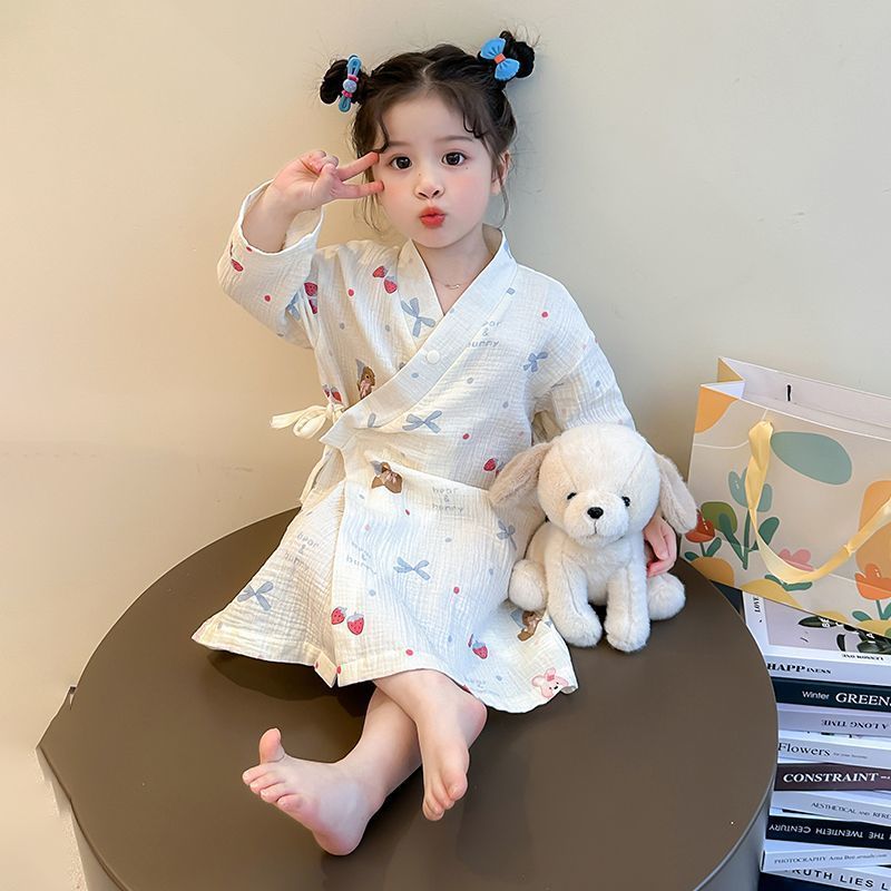 女童睡衣2025年新款春夏季女宝宝儿童休闲居家服可爱粉色长袖睡袍|undefined