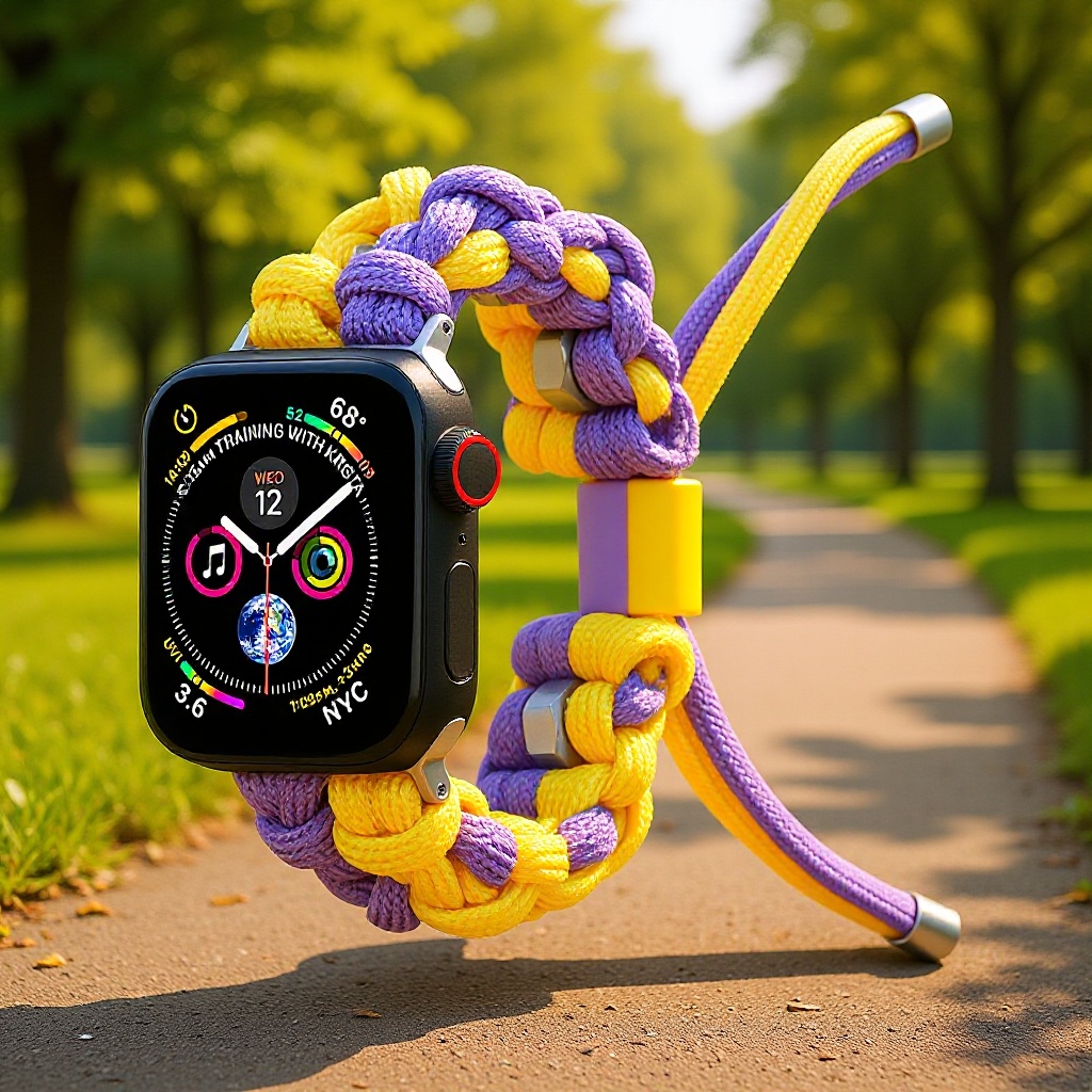 【Cross-Border Factory】Paracord Nylon Braided Apple Watch Strap iWatch Screw-On Color-Blocking Xiaomi Strap