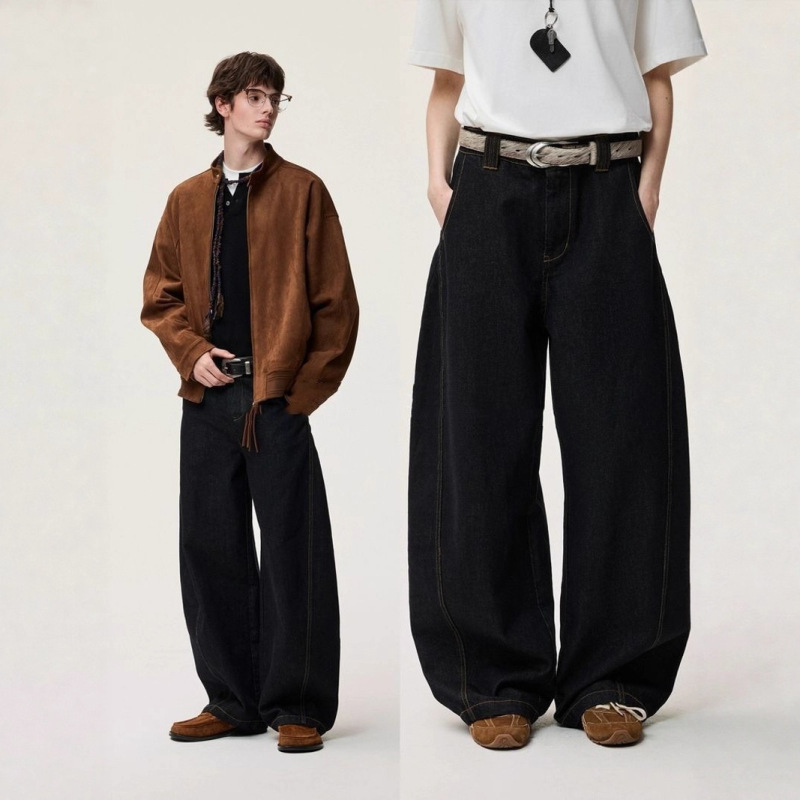 Black Arc-Shaped Cut-Out Raw Denim Jeans 2025 Autumn Black High-End Straight Retro Three-Dimensional Silhouette Curved Pants Black Arc-Shaped Cut-Out Raw Denim Jeans 2025 Autumn Black High-End Straight Retro Three-Dimensional Silhouette Curved Pants
