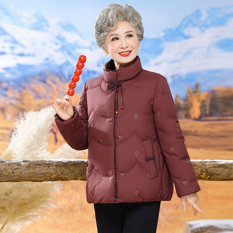 Пожилые пуховики бабушки зимнее пальто 2024 новый белый утка бархат пожилая мама зимняя толстая одежда